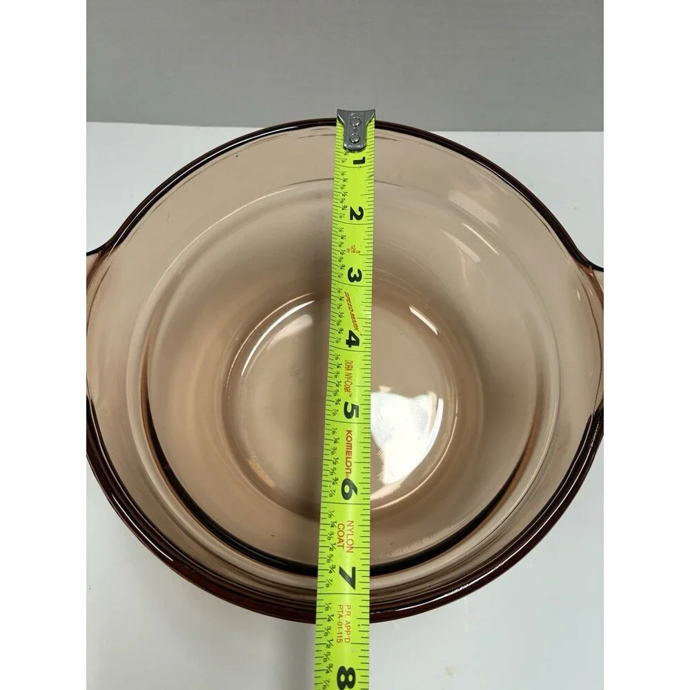 Vision Corning Ware Amber Glass Cookware Lot 2 Pc Bowl & Frying Pan USA